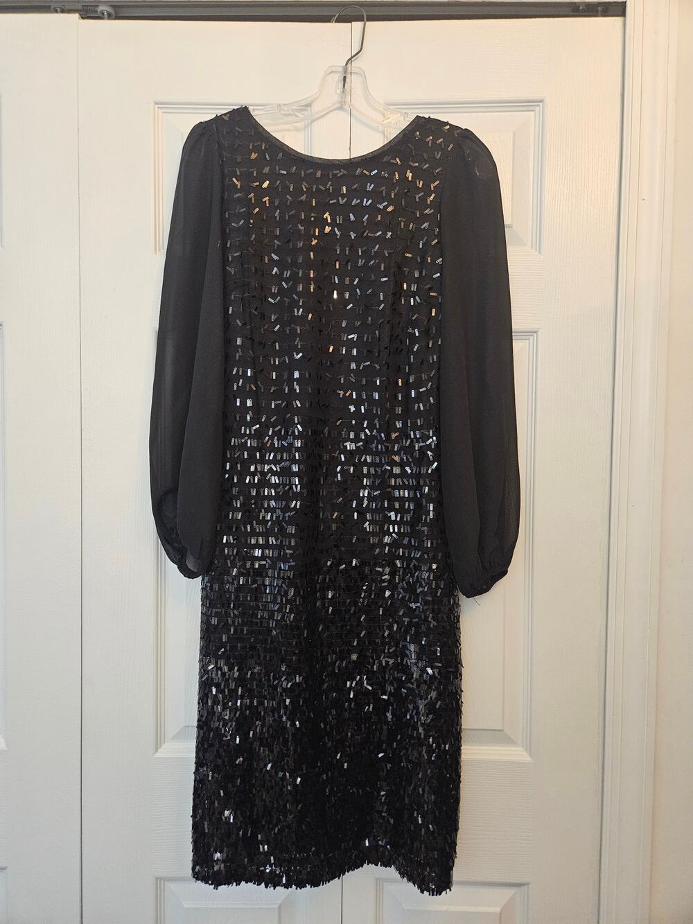 Gabby Skye Long Sleeve Black Sequin Tunic Shift Dress, Women's 6 NWOT